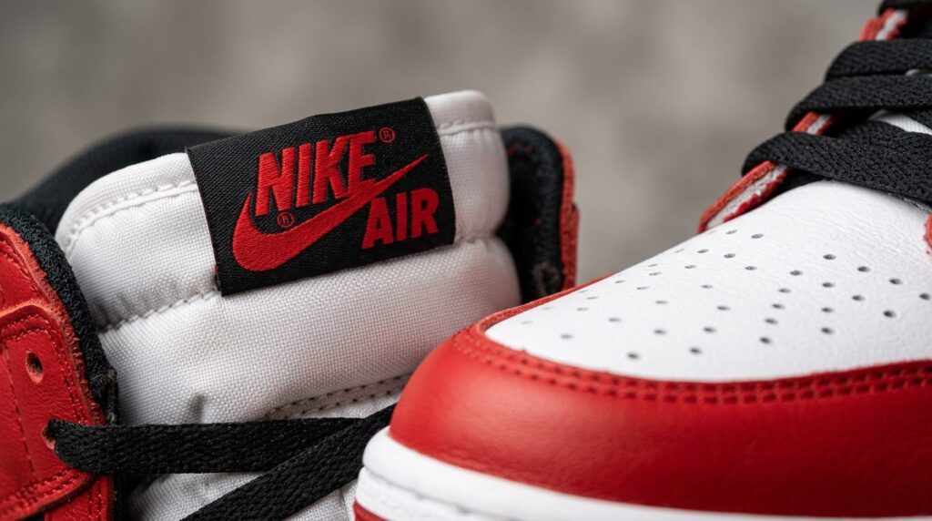 Close-up macro photography of sneaker authentication details