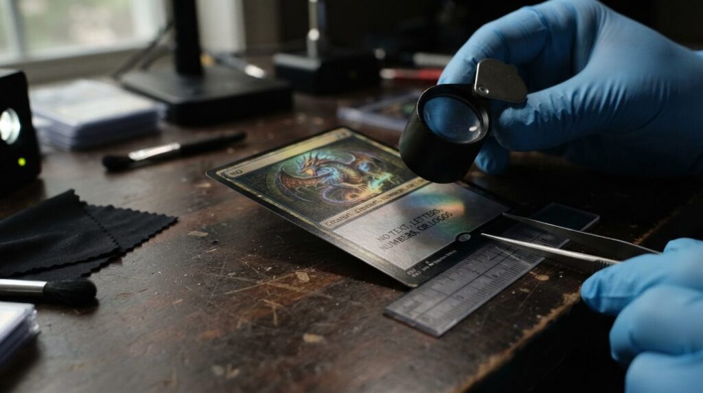 Close-up macro photography of a Pokemon trading card being e