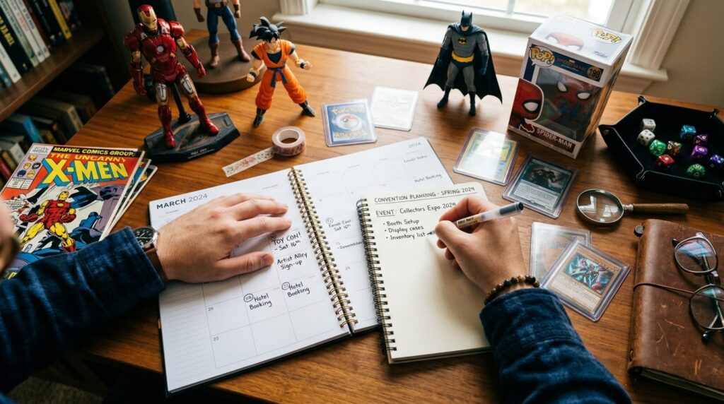 Close-up overhead shot of a collectors hands planning an ev