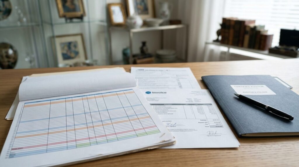 Close-up overhead shot of a collectors spreadsheet with val