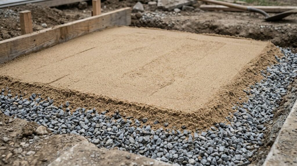 Close-up detail shot of properly compacted and leveled sand 