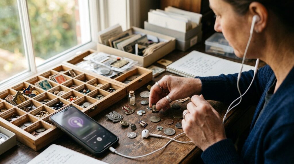 Close-up stock photo of a woman collectors hands sorting th